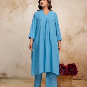 Torquise Blue Cotton Kurta Set