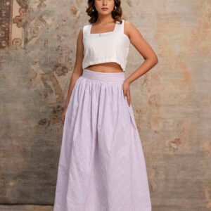 Square Neck Sleeveless Pure Cotton Top And Skirt